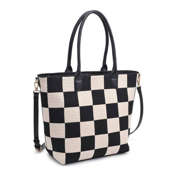 NEW MODA LUXE women's betty checkered tote bag in black - Picture 2 of 6